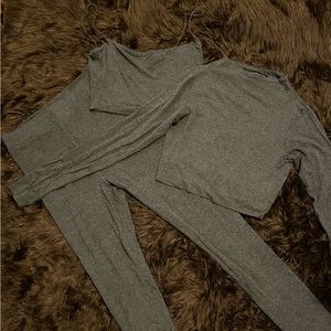 Naked Wardrobe Extra Sultry Crop + Crop Top + Leggings Set in Charcoal